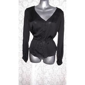 NWT Chaser Sz M Open Slit Sleeve Cinched Waist Top Blouse